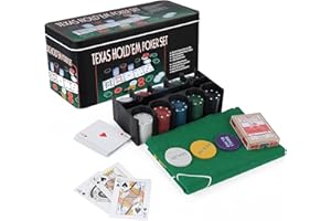 EVOKK 200-Piece Poker Set with Texas Hold'em and Blackjack Games: Includes Poker Chips, Mat, Tin Box, Casino Chips, Gambling Cards