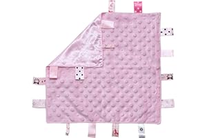 Royal Icon Baby Comforters tag blanket – Ultra Soft and Unique Design Taggies for Babies – Hypoallergenic Baby Taggy Blanket for Newborn Toddlers Boys and Girls 35x35 Cm (Pink - Ri15)