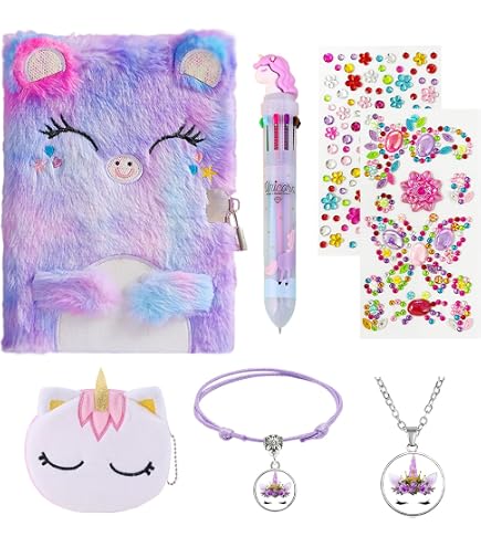 Diario Secreto Con Candado De Unicornio De Peluche – Set De Papelería Con Bolígrafo, Pegatinas Y Monedero Para Niñas
