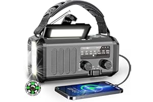 WHOLEDE 10000mAh Kurbelradio mit Handyladefunktion Solar, AM/FM Radio Kurbel Notfall mit Wiederaufladbar Powerbank Solar Radio Dynamo mit Taschenlampe Leselampe SOS Alarm Kompass für Camping, Ourdoor