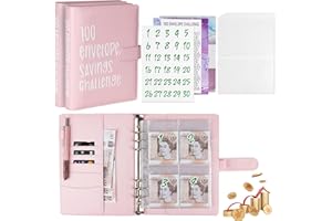 GLOWPOINT A5 Money Saving Challenge Wallet, 100 Envelopes Money Savings Challenge Binder, PU Leather Savings Budget Book with Cash Envelopes (Pink, 2 Pack)