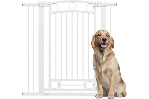 PawHut Barrera de Seguridad para Perros Altura 105 cm para Puertas y Escaleras Puerta de Seguridad para Mascotas con Montaje a Presión Doble Bloqueo y 2 Extensiones Blanco