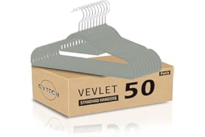GVTECH Premium Velvet Hangers, [50 Pack] Non Slip and Heavy Duty Velvet Suit Hangers (45cm) with Tie Bar, 360° Swivel Hooks, Sturdy to hold Jumper, Pullovers, Jackets & Hoodies (Grey)