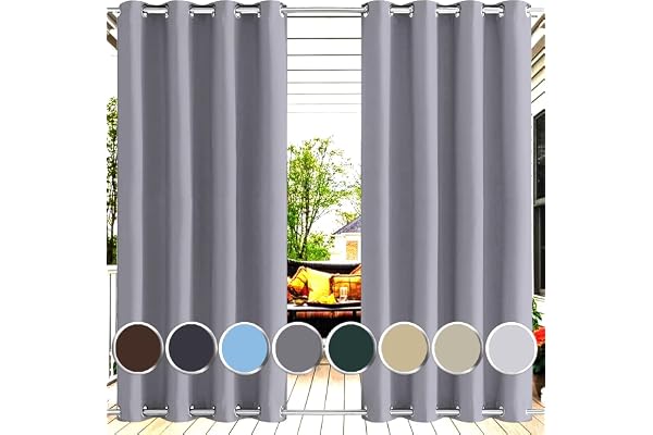 Ufamiluk Rideaux pergola Exterieur imperméable avec œillets en Haut et en Bas occultant Double Rideaux occultant et Thermique pour pergola extérieur Balcon Cour Porche Gris 150x200cm (BxH 1 pièce)