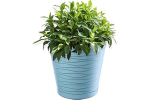 KADAX plastikowa doniczka z podstawką, doniczka na rośliny do wnętrz, lekka donica wykonana z tworzywa sztucznego, okrągła doniczka fale 3D (21 cm, mięta)