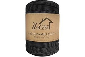 Uiopa Hilo Macrame 3mm x 300m Negro Macrame Cuerda Algodon Natural de 4 Hilos Algodó Corde, Bricolaje Craft Cuerda para Macrame Pared, Cortinas, Colgador de Plantas, Cesta Regalo, Atrapasueños