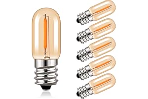 Hcnew T16 E12 Mini żarówka LED 1W ciepła biała 2200K Brązowe szkło Vintage żarówki Edison 50lm,10 Watt ekwiwalent,Lodówka Okap Lampa nocna świeca,Nieściemnialna,6szt Pakiet