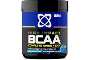 USN Complete Amino & EAA Intra Workout Powder, Blue Raspberry Flavour - 400g, Vegan Energy Drink, Premium BCAA Amino Acids & Glutamine Recovery Drink, High Impact Pre Workout & Post Workout Shake
