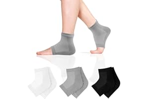HOPTON 3 Paar Gel Fersensocken, Feuchtigkeitsspendende Socken, Fersenschutz Offene Zehensocken, Weich Belüftet Fersenschoner für Männer Frauen Trockene Rissige Füße Pflege(Schwarz+Weiß+Grau)