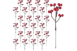 YiYa 36 Stück Künstliche Rote Beeren Aus Stechpalmen Rote Beeren Deko für Christbaumschmuck Blumen Kranz DIY Handwerk Winter Dekoration