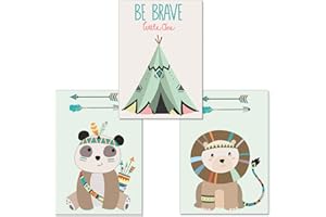 artpin® Póster Decorativo para habitación Infantil, diseño de Animales de la Selva, Color Menta Verde