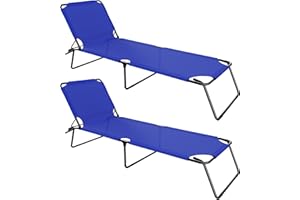 ARREDITALY Coppia Di Lettini Pieghevoli Prendisole Senza Tettuccio Parasole Schienale Reclinabile Regolabile Struttura In Metallo Nero Sedia Sdraio Per Spiaggia Mare Giardino Piscina 187x53x24 Cm (Blu)