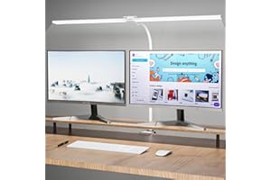 Hensam Desk Lamp, 80CM White Desk Lights Bar for Study, Clip On Desktop Computer Lighting with Gooseneck, Bright Dimmable Task Table Lamp for Work Reading Craft Students