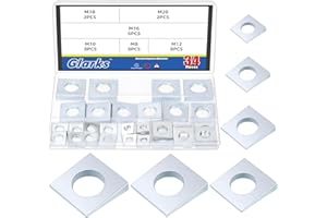 Glarks 34pcs M8/M10/M12/M16/M18/M20 Quadratschräge Scheiben Kit, verzinkte Kohlenstoffstahl Keil Scheiben, Heavy Duty Nivellierung Scheiben für Schim Nivellierung/I-Balken/Schlitz Abschnitt