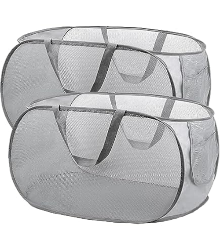 2 Faltbare Wäschekörbe Mit Griff – Platzsparend, 65 Liter, Mesh | Für Schlafzimmer, Reisen & Waschküche