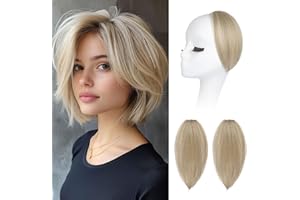 REECHO Clip in Hair Volumizer, 2PCS 8 inch Short Thick Clip in Hairpieces Adding Extra Volume Hair Extensions for Women with Thin Fine -Ash Blonde with Highlights