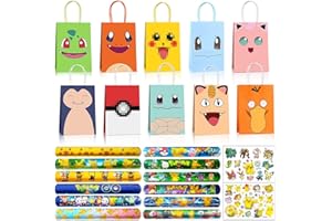 LGZIN Bolsas Regalo Cumpleaños Infantil, 10 Animados Bolsas de Regalo, 12 Pulseras de Juguete Slap, 2 Pegatinas de Tatuaje, Bolsas de Papel para Fiesta Infantiles, Bolsa de Dulces para Fiestas