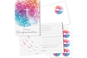 ‎YOUNIKAT younikat 15er Set Konfirmationskarten - DIN A6 mit 15 Umschlägen und 18 Aufklebern - Elegant Klappkarten zum Ausfüllen Einladungskarte I dv1176