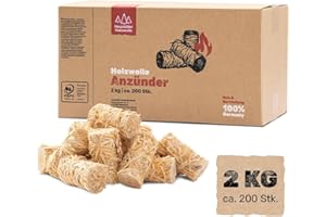 Heumüller Holzwolle 2 kg (ca. 200 Stück) Holzwolle-Anzünder Kaminanzünder I Öko-Anzünder aus Holzwolle & Wachs I Lange Brenndauer & geruchsneutral I Ideal für Kamin, Grill, Smoker & BBQ