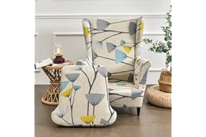 Highdi 2 Pezzi Copripoltrona con Orecchie Elasticizzato, Copridivano da 1 Posto con Fodera per Cuscino, Lavabile Rimovibile per Bar Soggiorno Camera da Letto Reception (Ciotola di Fiori)