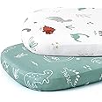 BROLEX Stretch Fitted Bassinet Sheet Set 2 Pack Cradle Sheets for Bassinet Pad/Mattress,Unisex Boys Girls,Ultra Soft,Cute Dinosaurs