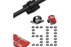 ELEPURE 50 Pezzi Fermacavi Adesivi, Clip per Cavi da Esterno con Autoadesivi 3M Morsetto, Organizzatore dei Ferma Cavi Scrivania Regolabile per Luce Fata Muro Ufficio Caricabatterie Auto-Nero