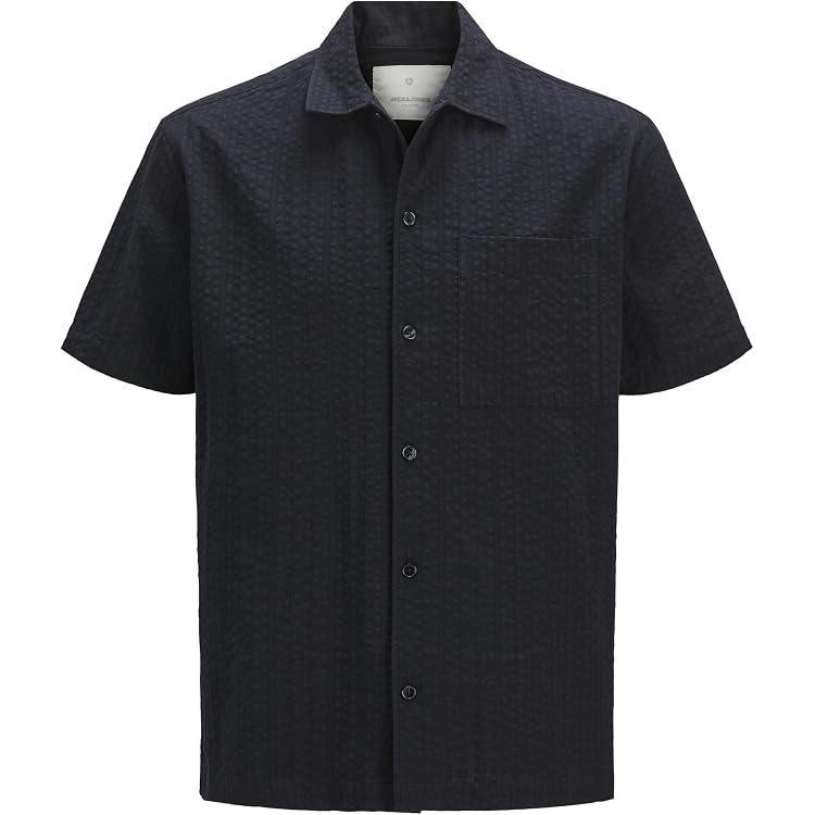 JACK & JONES Herren Kurzarmhemd Joreaster Palma – Seersucker-Stoff, Luftig, Regelmäßige Passform