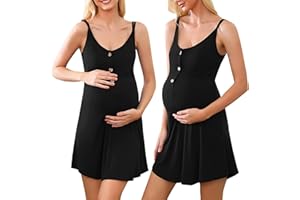 Aseniza Chemise de Nuit Maternité Femme Coton Robe de Nuit Patineuse Maternité d'allaitement Bretelles sans Manches Vêtements Grossesse Allaitement Pyjama