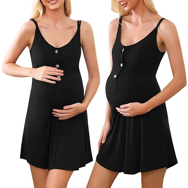 Chemise De Nuit Allaitement KOJOOIN - Coton Et Élasthanne - Patte Boutonnage - Confort Grossesse Et Post-Partum
