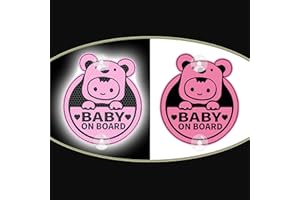 Nouiroy Autocollant lumineux bébé à bord pour voitures, autocollants réfléchissants avec ventouses Impression double face en PVC pour voiture, camion, SUV (rose double face)