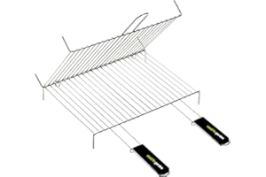 Cook'in garden, GR016 - Griglia a Piedi Doppia/1 maniglia/60 x 40 cm, Resistente alle Fiamme e alle Alte Temperature, Manico in Materiale softouch Facile da impugnare, Universale