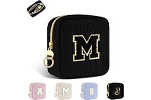 PLAYEXEN Neceser Personalizado Organizador Maquillaje para Niñas Mujer Inicial Bolsa de Cosméticos de Viaje de Tejido de Pana Multifuncional Bolso de Aseo Estuche Maquillaje Regalo Cumpleaño Navidad Negro M