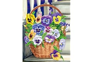 AIRDEA Pansies Peinture en Diamant Kits pour Adultes Enfants, 5D Rond Diamond Painting Kit Complet, DIY Art du Diamant Panier de Fleurs Peinture Diamant Fleurs Kits,Broderie Diamant Pour Décor 30x40cm