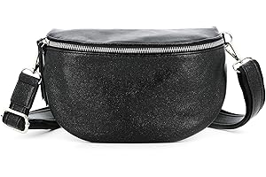 FLORA CO PARIS Sac Banane Bandoulière Femme Irisé - Porte Epaule Croisé ou Devant Poitrine Ultra Léger - Brillant Similicuir Souple - Mode et Chic - Noir