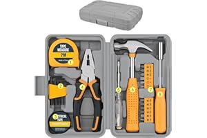 ZYKPHAO 24pc Yellow Home DIY Tool Kit Set - Essential Household Hand Tools in Portable Storage Box for Home, Office & Garage Repairs - Starter Basic Tool Kit for Men & Women