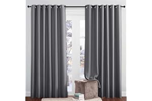 PONY DANCE Divider Blackout Thermal Curtains Extra Wide for Living Room Bedroom Eyelet Black Out Panels for Window Energy Saving Curtains & Drapes for Bedroom, W90 X L84, Grey, 1 Pair