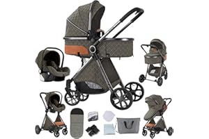 Veitoalioy Poussette 3 en 1, Haute vue Poussette Bebe Pliante, Poussette Poussant Avant Et Arrière En aluminium, Système De Voyage Pour Bébé (V9 Deep Grey)