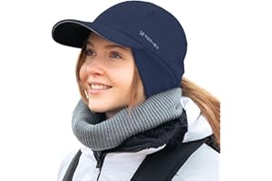 TOP-EX M/L/XL Water-Repellent Winter Baseball Cap with Ear Flap for Women Running Beanie Hat with Ponytail Hole Reflective Warm Fleece Lining Hat