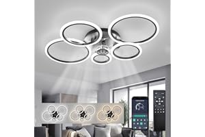 ycwdcz Lampara Ventilador Techo Led, Anillo Ventiladores de Techo con Luz Silencioso, Regulable, 6 Velocidades, Motor DC, Modo Verano/Invierno, Ventilador Led Techo Moderno, Negro