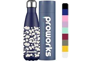 Proworks Performance Stainless Steel Sports Water Bottle | Double Insulated Vacuum Flask for 12 Hours Hot & 24 Hours Cold Drinks For Home, Work, Gym & Travel - 500ml - Midnight Blue - Daisy Dreams