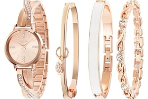 TIME100 Set Orologio Bracciale da Donna Elegante Orologio da Donna in Acciaio Inossidabile，Bracciali Decorati con Cristalli,Set di Braccialetti con Decorazione in Cristallo Premium Regalo Donna