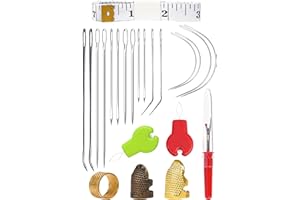 KITHUT Juego de 23 agujas de coser de piel, agujas de cuero, juego de reparación para tapicería, fieltro, lona, kit de agujas de coser a mano con enhebrador, separador de costuras, dedal, regla suave (tamaño