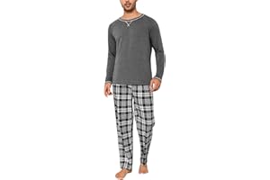 Litherday Pigiama da Uomo Pigiama Invernale da Uomo Pigiama Lungo da Uomo Pigiama in Cotone da Uomo Pigiama a Maniche Lunghe da Uomo Pigiama da Uomo con Coulisse e Tasche 2 Pezzi, S-XXL