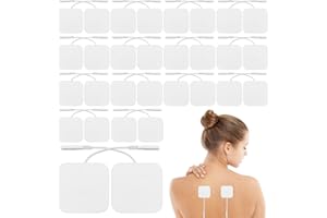 WISEJOY 32 Piezas Electrodos Autoadhesivos, 5 x 5 cm Almohadilla de Electrodos Parches Electroestimulador Reutilizables y Autoadhesivos con Conector de 2 mm Parches Electroestimulador Compatibles TENS y EMS
