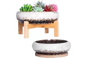 ARTKETTY Doniczki do wnętrz – 18,5/25 cm duże doniczki bonsai z tackami zestaw 2 sztuk, kolorowe doniczki na sukulenty, ceramiczne doniczki do kaktusów, ogród, dekoracyjna doniczka na kwiaty