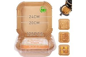 LXUDN Airfryer Backpapier 20-24CM, 125 Stück Backpapier für Heißluftfritteuse Eckig, 4.5L-7L Air Fryer Baking Paper, Heissluftfritteuse Papier Air Fryer Disposable Paper Liner Kompatibel Ninja,Caso