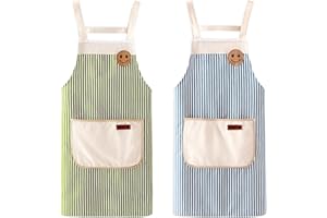 Hwtcjx 2 Piezas Delantal Antiincrustante y Ajustable, Delantal de Cocina, Rayas Mandiles con Bolsillos para Cocinar y Hornear para Mujeres, Hombre y Pareja (Rojo, Verde)
