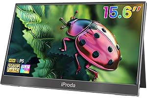 IPRODA Portable Monitor, 15.6 Inch Mobiler Monitor, FHD 1080P Tragbarer Monitor mit Lautsprecher, Portabler PC Monitor Laptop Bildschirm Erweiterung USB C Zweiter Bildschirm für Laptop Gaming Switch/Xbox