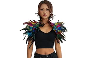 ESSECMBS Womens Realistic Feather Cape Costume Gothic Lacing Shawl Shrug Collar Feather Cloak for Halloween Cosplay Christmas Party
