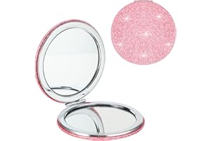 Mabor Kompaktowe lusterko podróżne składane okrągłe mini lusterko do makijażu przenośne błyszczące lustro powiększające urocze podróżne dwustronne lustro dla kobiet torebka torebka portfel dom biuro